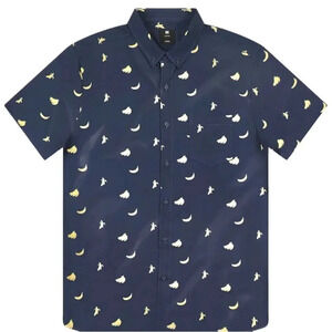Visive Novelty bananas Print Short Sleeve Button Down, navy blue. Men’s 2 XL